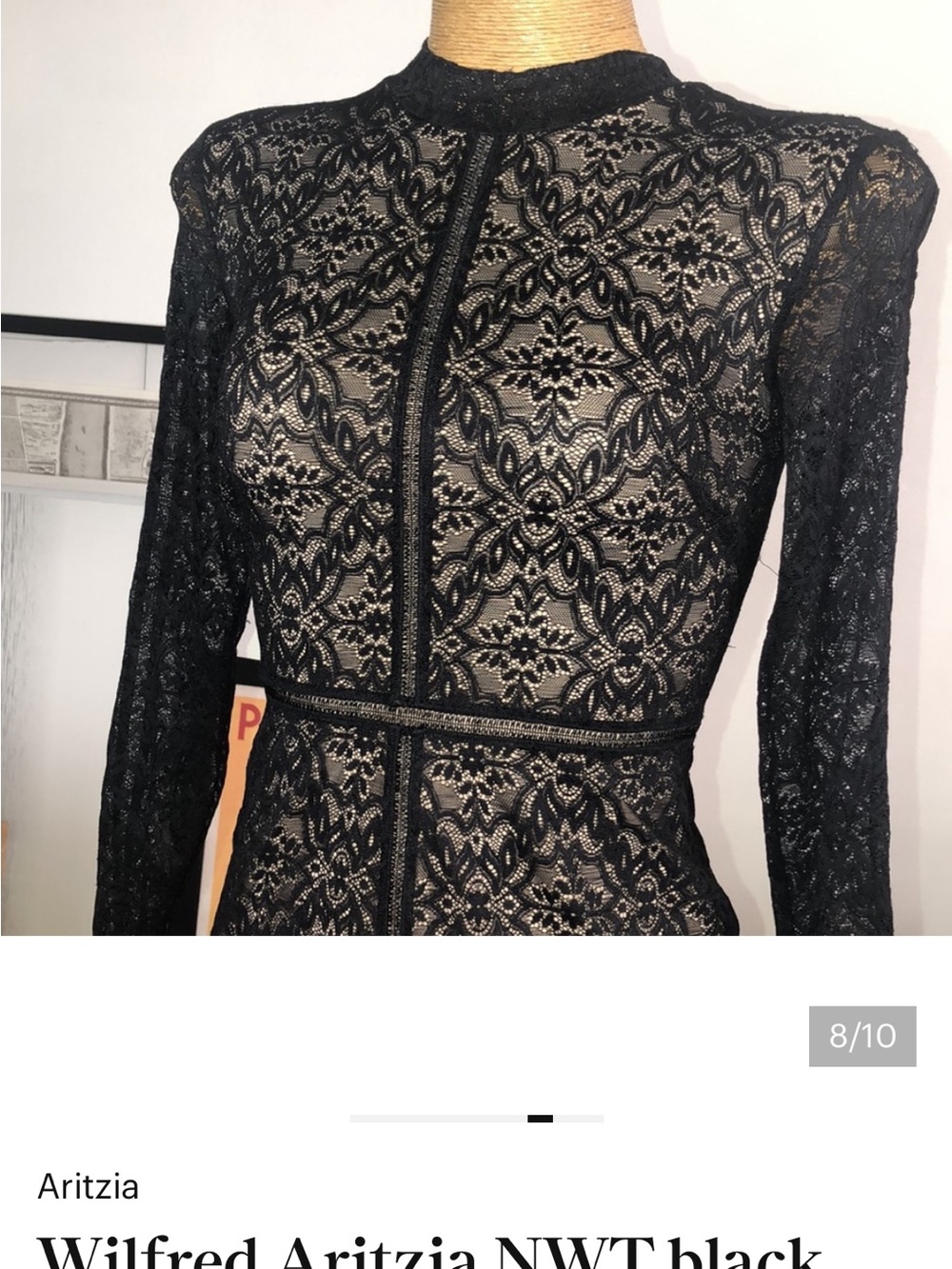 New Wilfred Aritzia Janvry Black Nude Lace Long-Sleeve Mini Dress - Picture 9 of 14